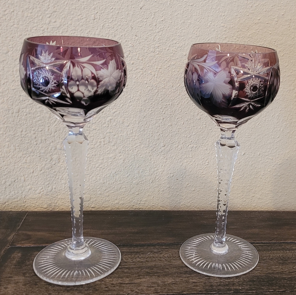 Vintage Nachtmann Tall Hock Wine Glasses Set Of 2